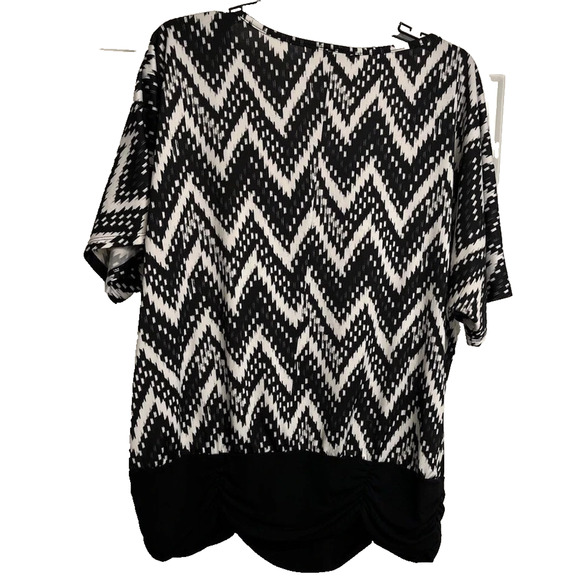 AGB WOMEN'S BLACK WHITE BANDED/RUCHED WAIST TOP SIZE XL-EUC - Picture 7 of 9
